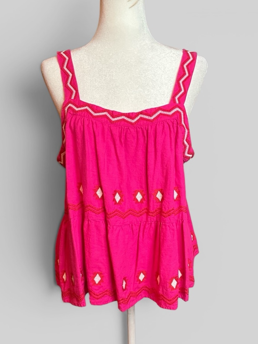 LOFT Hot Pink Embroidered Tiered tank top, size L